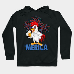 Merica Funny Chicken with beer USA Flag 4th of July Hoodie